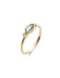 Online Anillo Oro Amarillo, Aguamarina Y Diamantes Para Ella | Anillos