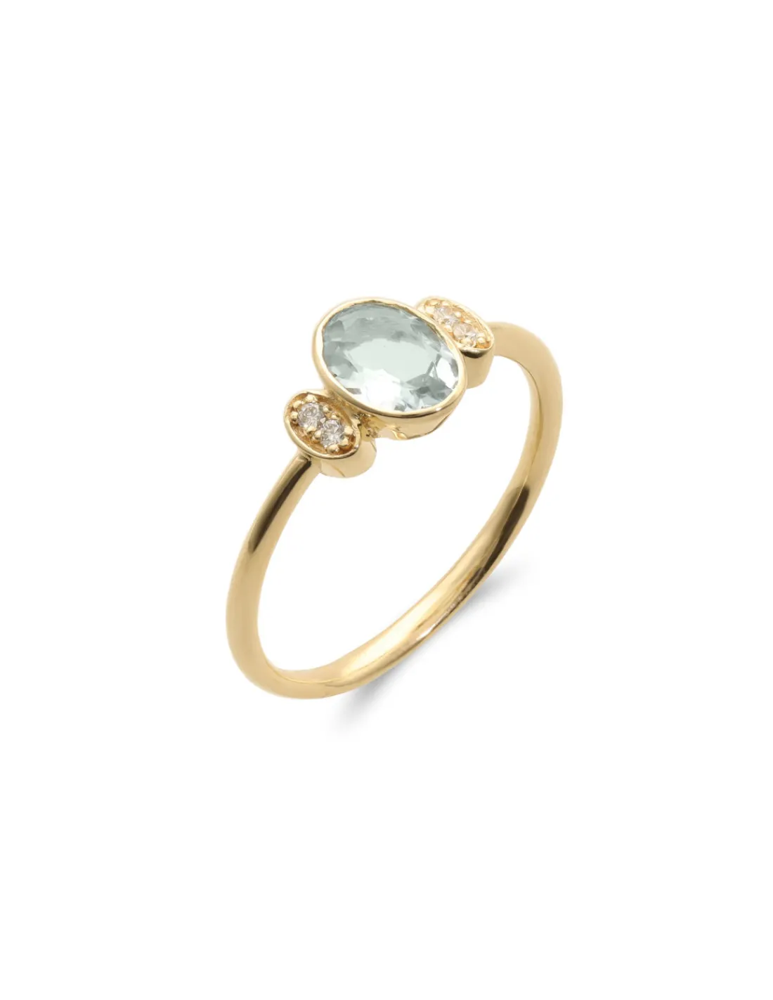 Outlet Anillo Oro Amarillo, Aguamarina Y Diamantes Para Ella | Anillos