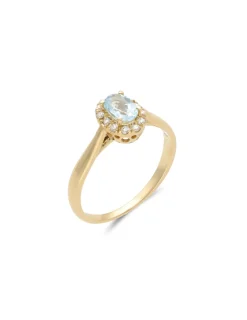 Sale Anillo Oro Amarillo, Aguamarina Y Diamantes Para Ella | Anillos