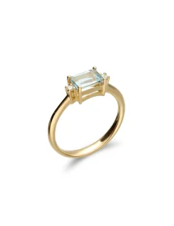 Clearance Anillo Oro Amarillo, Aguamarina Y Diamantes Para Ella | Anillos