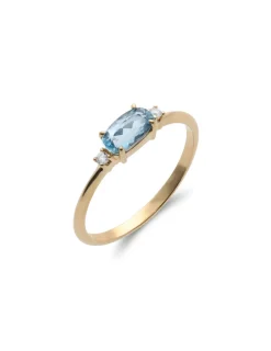 Hot Anillo Oro Amarillo, Aguamarina Y Diamantes Para Ella | Anillos
