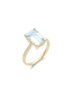 Online Anillo Oro Amarillo, Aguamarina Y Diamantes Para Ella | Anillos