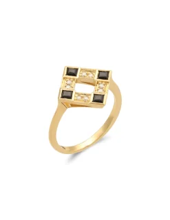 Clearance Anillo Oro Amarillo, Diamantes Y Ónix Eclipsia | Para Ella