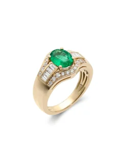Fashion Anillo Oro Amarillo, Esmeralda Y Diamantes Para Ella | Anillos