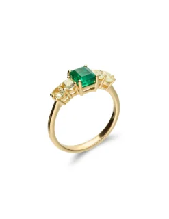 Fashion Anillo Oro Amarillo, Esmeralda Y Diamantes Para Ella | Anillos
