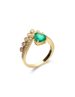 Fashion Anillo Oro Amarillo, Esmeralda Y Diamantes Para Ella | Anillos