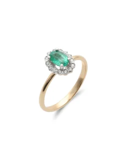Hot Anillo Oro Amarillo, Esmeralda Y Diamantes Fiore | Para Ella