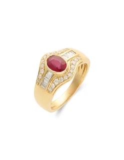 Outlet Anillo Oro Amarillo, Rubí Y Diamantes Para Ella | Anillos