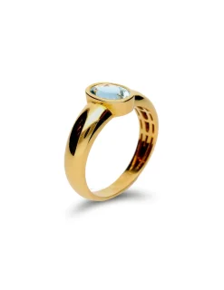 New Anillo Oro Amarillo Y Aguamarina Anillos | Para Ella