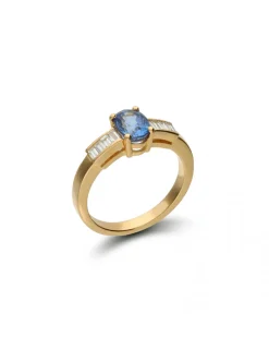 Outlet Anillo Oro Amarillo, Zafiro Y Diamantes Para Ella | Anillos