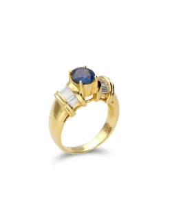 Best Anillo Oro Amarillo, Zafiro Y Diamantes Para Ella | Anillos