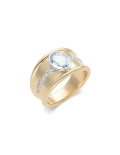 Outlet Anillo Oro Amarillo-Blanco, Aguamarina Y Diamantes Para Ella | Anillos