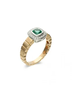 Hot Anillo Oro Amarillo-Blanco, Esmeralda Y Diamantes Para Ella | Anillos