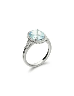 Outlet Anillo Oro Blanco, Aguamarina Y Diamantes Para Ella | Anillos