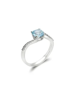 Clearance Anillo Oro Blanco, Aguamarina Y Diamantes Para Ella | Anillos