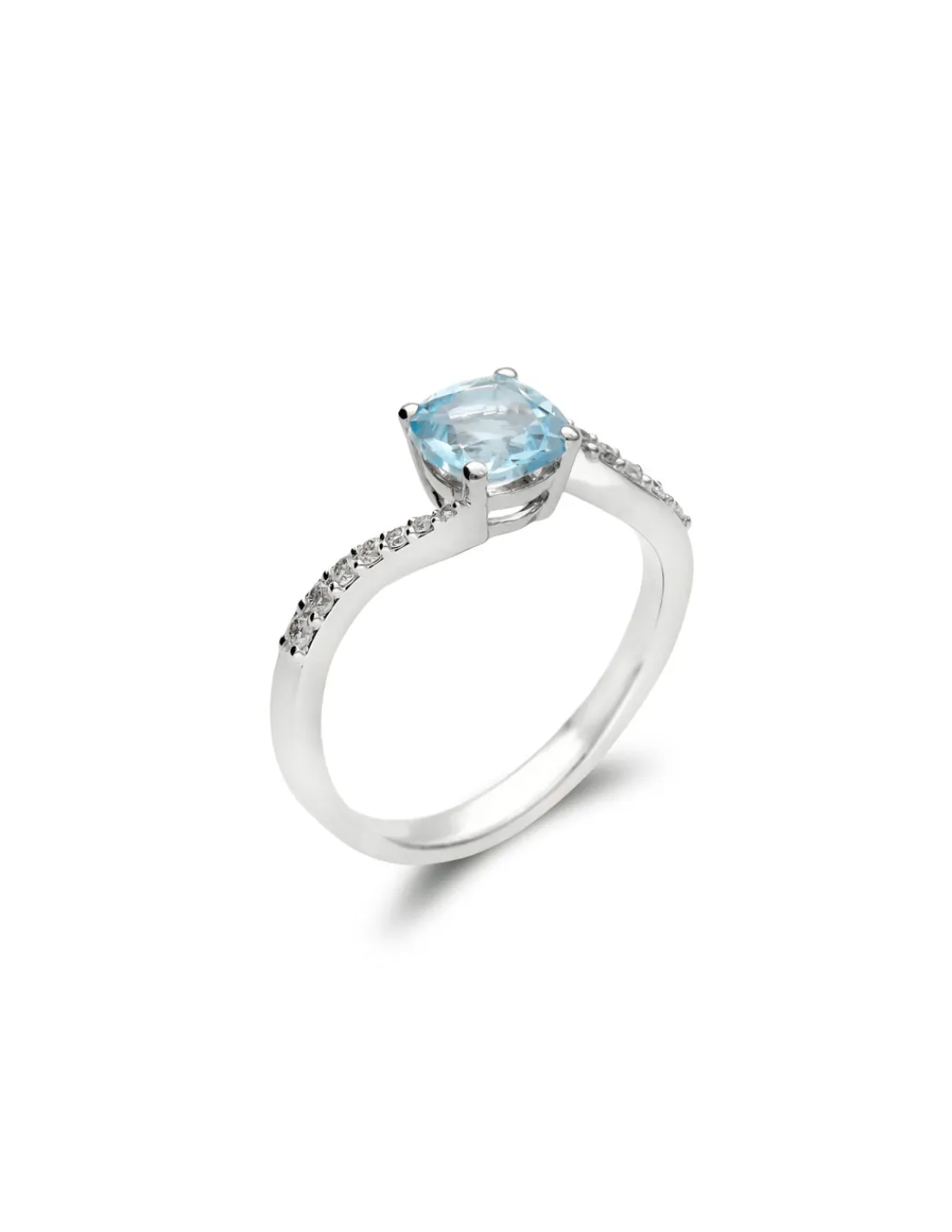 Clearance Anillo Oro Blanco, Aguamarina Y Diamantes Para Ella | Anillos