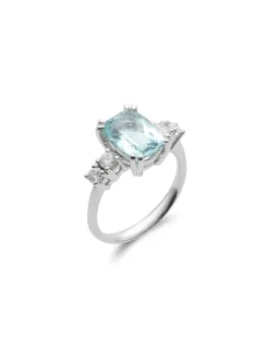 Best Anillo Oro Blanco, Aguamarina Y Diamantes Para Ella | Anillos