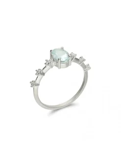 Discount Anillo Oro Blanco, Aguamarina Y Diamantes Para Ella | Anillos
