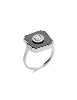 Fashion Anillo Oro Blanco, Diamantes Y Ónix Eclipsia | Para Ella