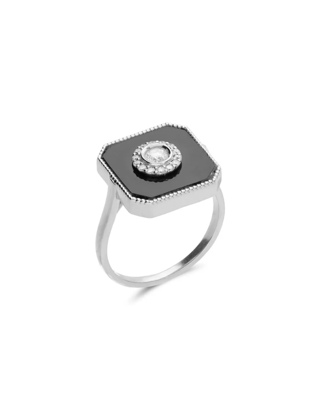 Fashion Anillo Oro Blanco, Diamantes Y Ónix Eclipsia | Para Ella