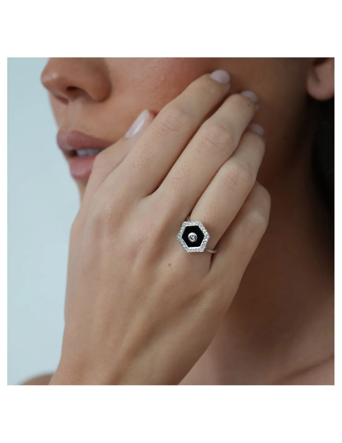 Hot Anillo Oro Blanco, Diamantes Y Ónix Eclipsia | Para Ella