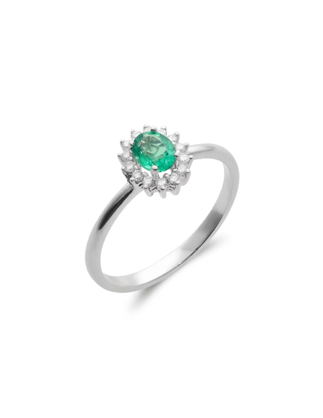 Outlet Anillo Oro Blanco, Esmeralda Y Diamantes Para Ella | Anillos
