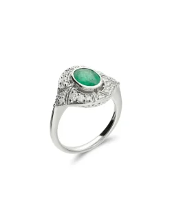 Hot Anillo Oro Blanco, Esmeralda Y Diamantes Para Ella | Anillos