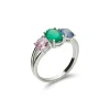 Discount Anillo Oro Blanco, Esmeralda Y Zafiros De Color Para Ella | Anillos