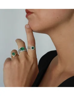 Outlet Anillo Oro Blanco, Esmeralda Y Diamantes Para Ella | Anillos