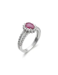 Online Anillo Oro Blanco, Rubí Y Diamantes Para Ella | Anillos