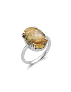 Hot Anillo Oro Blanco Y Cuarzo Rutilado Para Ella | Anillos