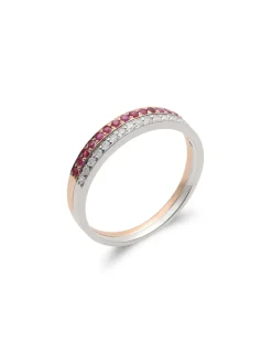 Outlet Anillo Oro Blanco-Rosa Con Diamantes Y Rubíes Para Ella | Anillos