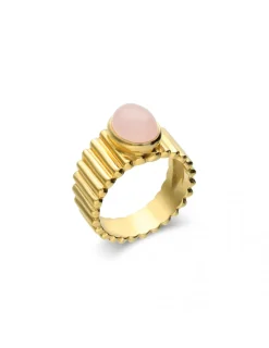 Fashion Anillo Plata Chapada Y Piedra Rosa Para Ella | Anillos