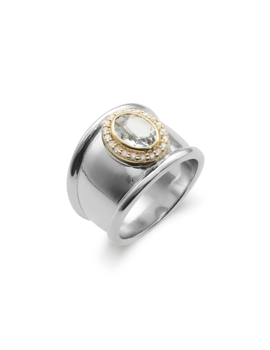 New Anillo Plata-Oro Amarillo Con Aguamarina Y Diamantes Para Ella | Anillos