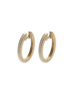 Outlet Argollas Oro Amarillo Y Diamantes Para Ella | Pendientes