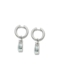 New Argollas Oro Blanco, Aguamarina Y Diamantes Para Ella | Pendientes