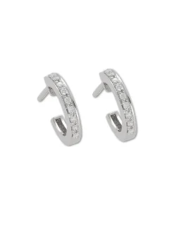 Outlet Argollas Oro Blanco Diamantes Para Ella | Pendientes