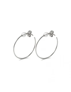 New Argollas Oro Blanco Y Perlas Pendientes | Pendientes