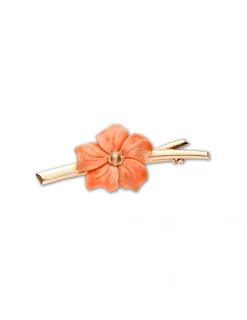 Clearance Broche Oro Amarillo Y Coral Piezas Únicas | Broches Y Alfileres