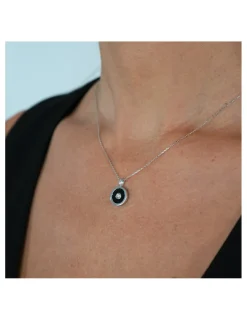 Fashion Cadena-Colgante Oro Blanco, Diamante Y Ónix Eclipsia | Para Ella