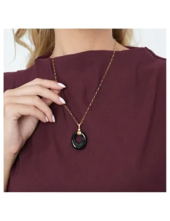 Fashion Colgante Oro Amarillo, Circonita Y Ónix Eclipsia | Para Ella