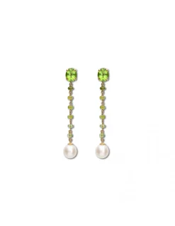 Outlet Pendiente Oro Amarillo, Peridoto Y Perla Para Ella | Pendientes