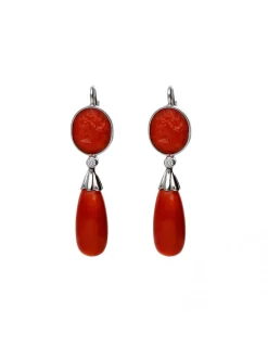 Clearance Pendiente Oro Blanco, Coral Y Diamante Pendientes | Para Ella