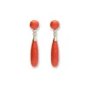 Sale Pendientes Oro Amarillo, Coral Y Diamantes Para Ella | Pendientes