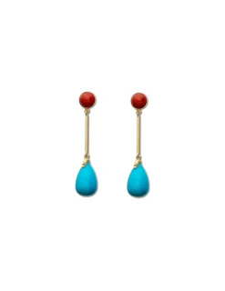 New Pendientes Oro Amarillo, Coral Y Turquesa Para Ella | Pendientes