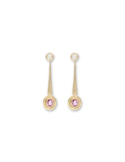 Clearance Pendientes Oro Amarillo, Diamante Y Zafiro Para Ella | Pendientes