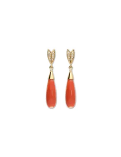 Outlet Pendientes Oro Amarillo, Diamantes Y Coral Para Ella | Pendientes