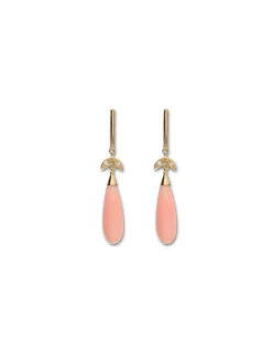 Outlet Pendientes Oro Amarillo, Diamantes Y Coral Piel De Ángel Para Ella | Pendientes