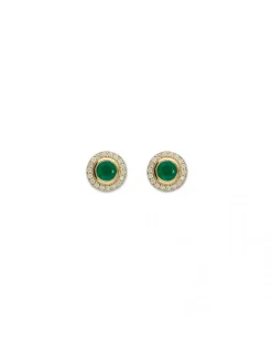 Clearance Pendientes Oro Amarillo, Esmeralda Y Diamantes Para Ella | Pendientes