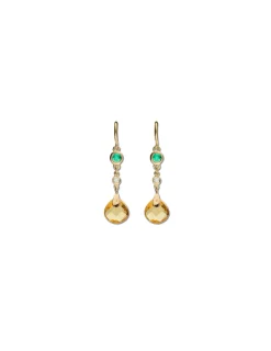 Clearance Pendientes Oro Amarillo, Esmeralda, Diamante Y Citrino Pendientes | Para Ella
